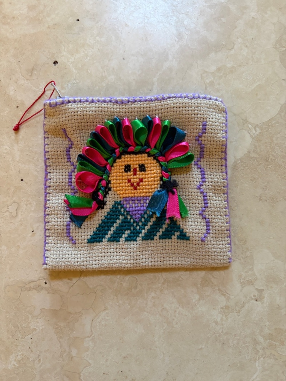 Handmade Multicolor Crochet Wallet with Ribbon Accent